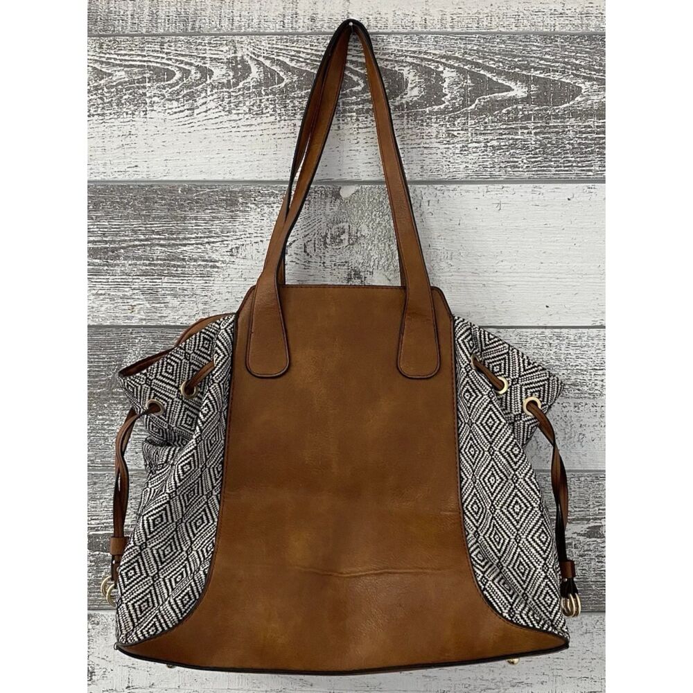 Women's Tote Bag Purse Handbag Brown Black Faux Leather - Picture 2 of 10